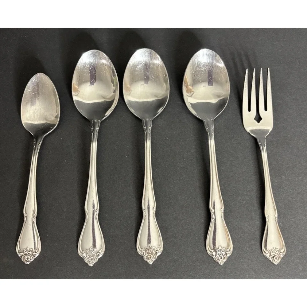 Oneida Arbor Rose True Rose Teaspoon Salad Fork & 3 Oval Soup Spoons Flatware